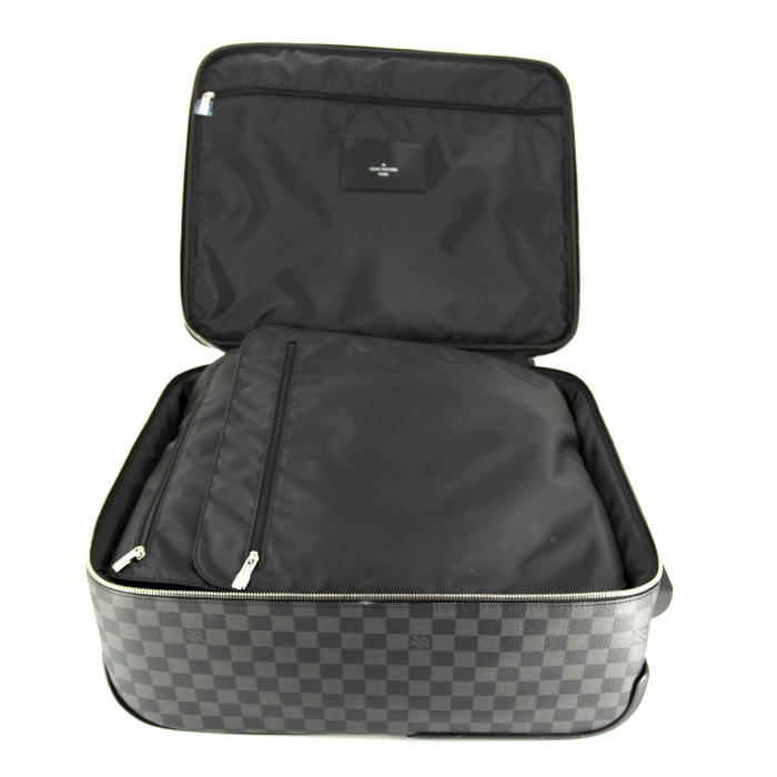 Maleta flexible Louis Vuitton Pegase 45 en lona a cuadros y cuero negro - Detail D3