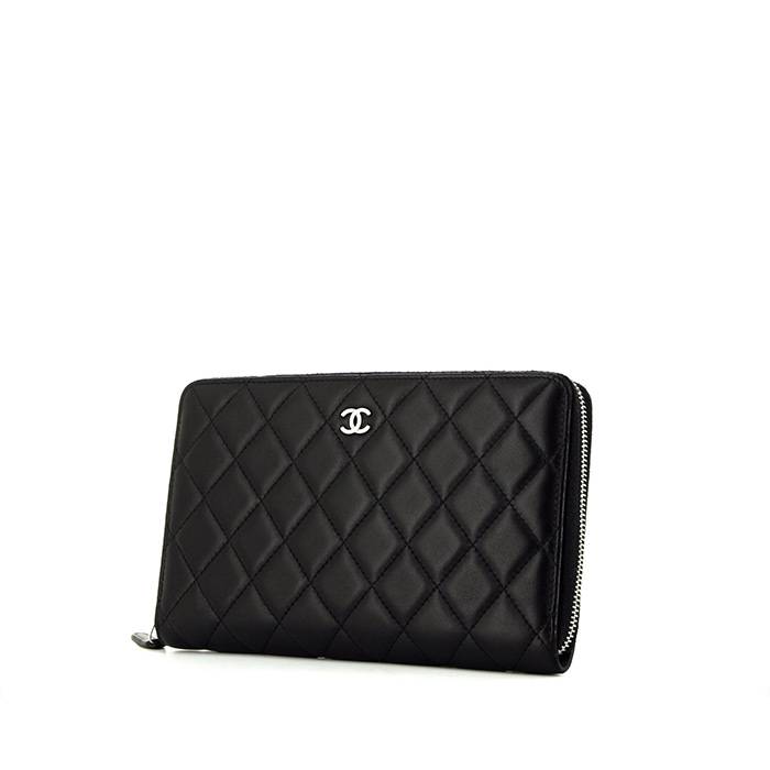 Yves Saint Laurent Black Chevron Quilted Grained Leather Envelope Wallet -  Yoogi's Closet