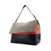 Celine All Soft Shoulder bag in grey, black and coral tricolor suede - 00pp thumbnail