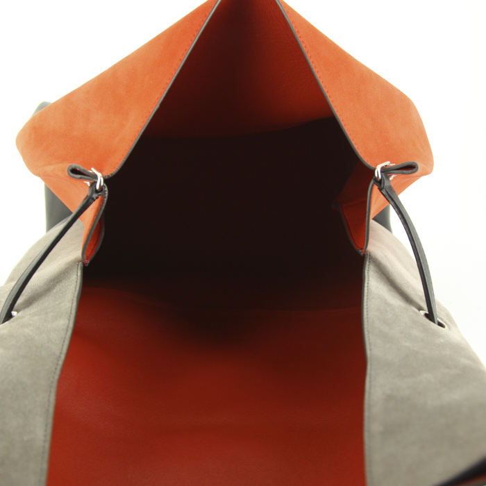 Sac Celine All Soft porté épaule en daim tricolore gris noir et corail - Detail D3