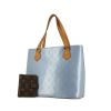 Shopping bag Houston in pelle verniciata monogram blu e pelle naturale - 00pp thumbnail