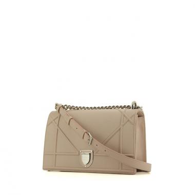 Shoulder bag Diorama in rosy beige grained leather