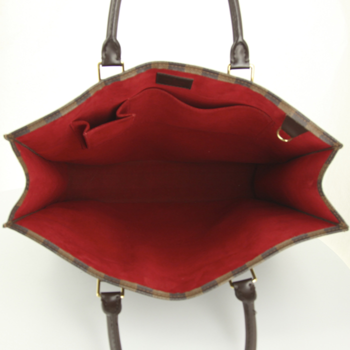 Bolso Cabás Louis Vuitton en lona a cuadros ébano y cuero marrón - Detail D2