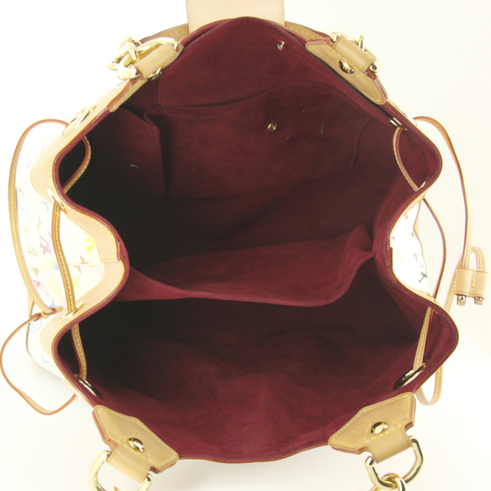 Bolso de mano Louis Vuitton Ursula en lona Monogram revestida multicolor blanca y cuero natural - Detail D2