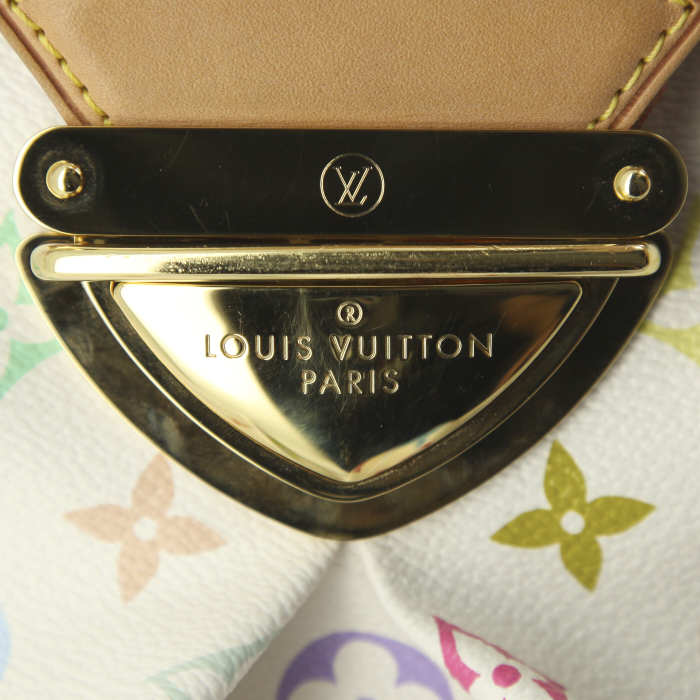 Sac à main Louis Vuitton Ursula en toile monogram enduite multicolore blanche et cuir naturel - Detail D3