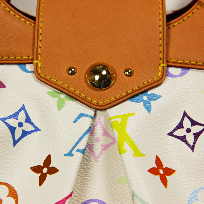Bolso de mano Louis Vuitton Ursula en lona Monogram revestida multicolor blanca y cuero natural - Detail D5