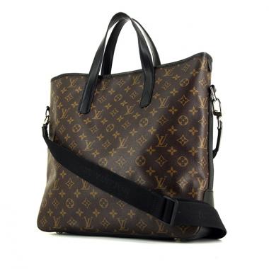 Borsa a tracolla in tela monogram cerata marrone e pelle nera