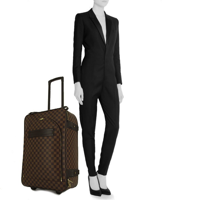 Valise souple Louis Vuitton Pegase 55 en toile damier enduite et cuir marron - Detail D1