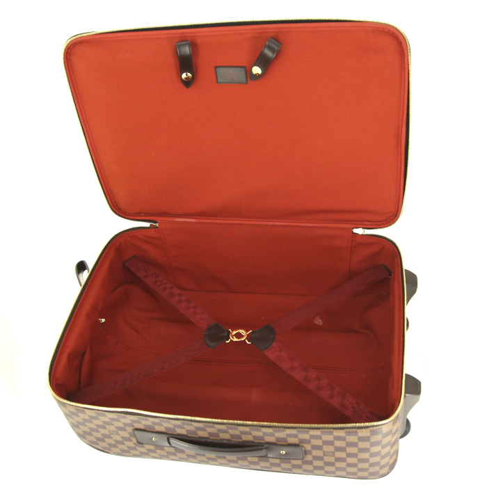 Valise souple Louis Vuitton Pegase 55 en toile damier enduite et cuir marron - Detail D3