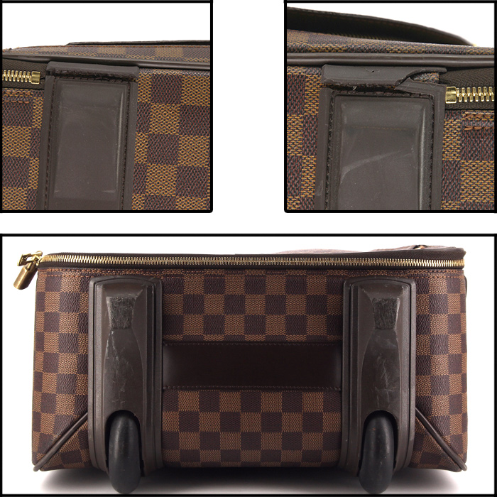 Valise souple Louis Vuitton Pegase 55 en toile damier enduite et cuir marron - Detail D5