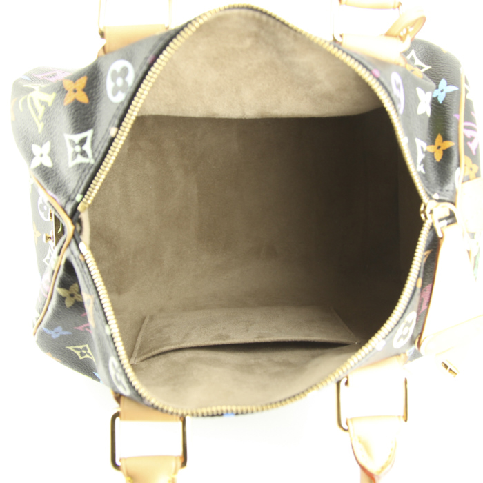 Bolso de mano Louis Vuitton Speedy Editions Limitées en lona Monogram multicolor negra y cuero natural - Detail D2