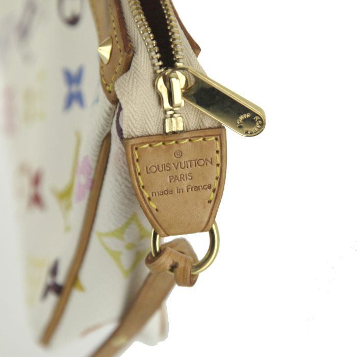 Pochette Louis Vuitton Pochette accessoires en toile monogram multicolore blanche et cuir naturel - Detail D3