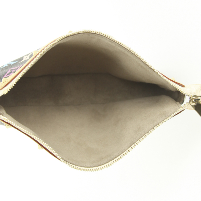 Louis Vuitton Pochette accessoires pouch in black multicolor monogram canvas and natural leather - Detail D2