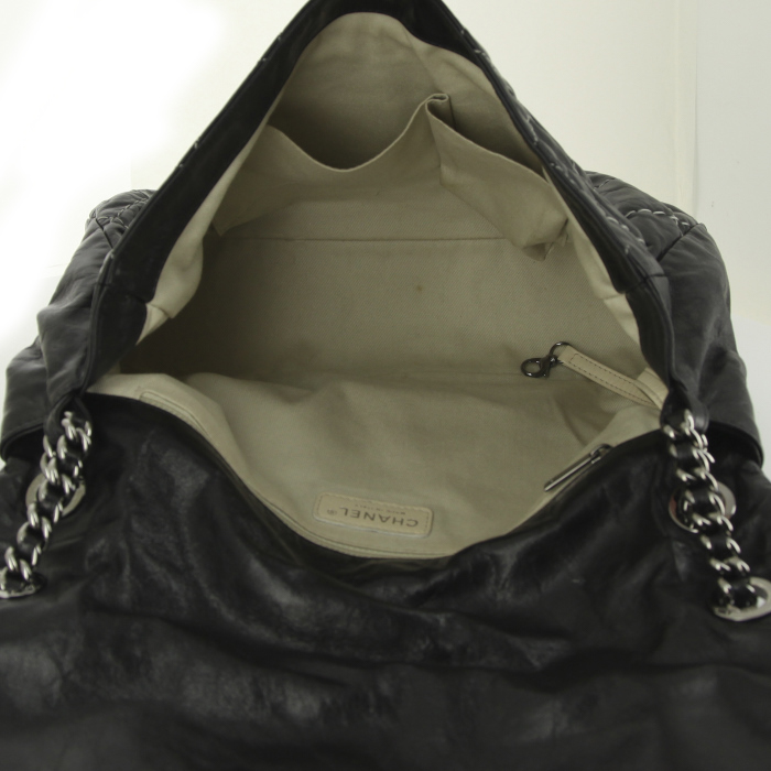 Borsa Chanel Timeless Maxi Jumbo in pelle nera con motivo a quadretti - Detail D3
