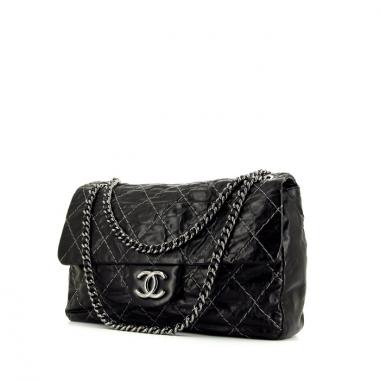 Borsa Chanel Timeless Maxi Jumbo in pelle nera con motivo a quadretti