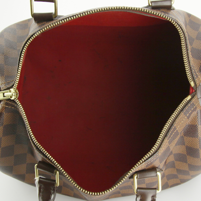 Borsa Louis Vuitton Speedy 30 in tela cerata con motivo a scacchi bicolore marrone e pelle marrone scuro - Detail D2