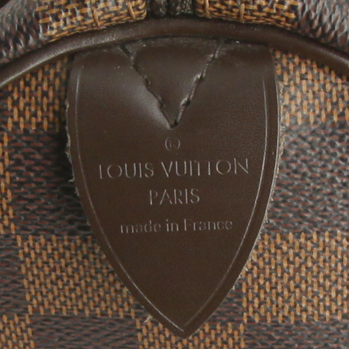 Bolso de mano Louis Vuitton Speedy 30 en lona a cuadros revestida bicolor marrón y cuero marrón oscuro - Detail D3