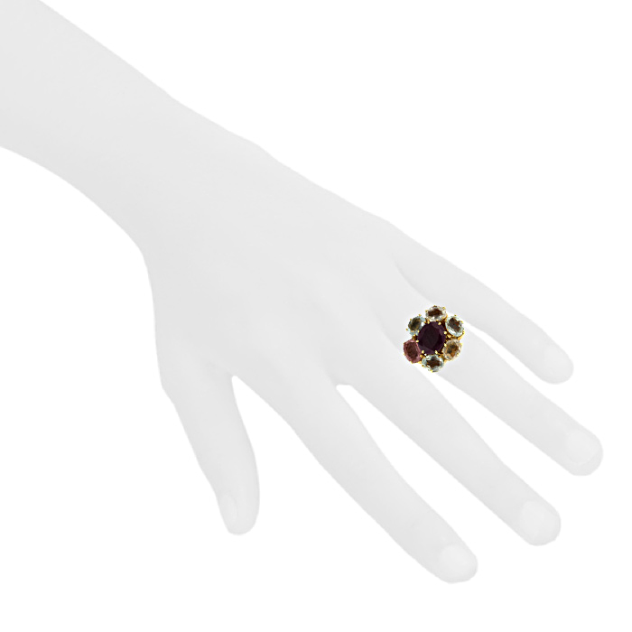 Bague H. Stern Harmony en or jaune, aigue-marine et tourmaline et en rubis - Detail D1
