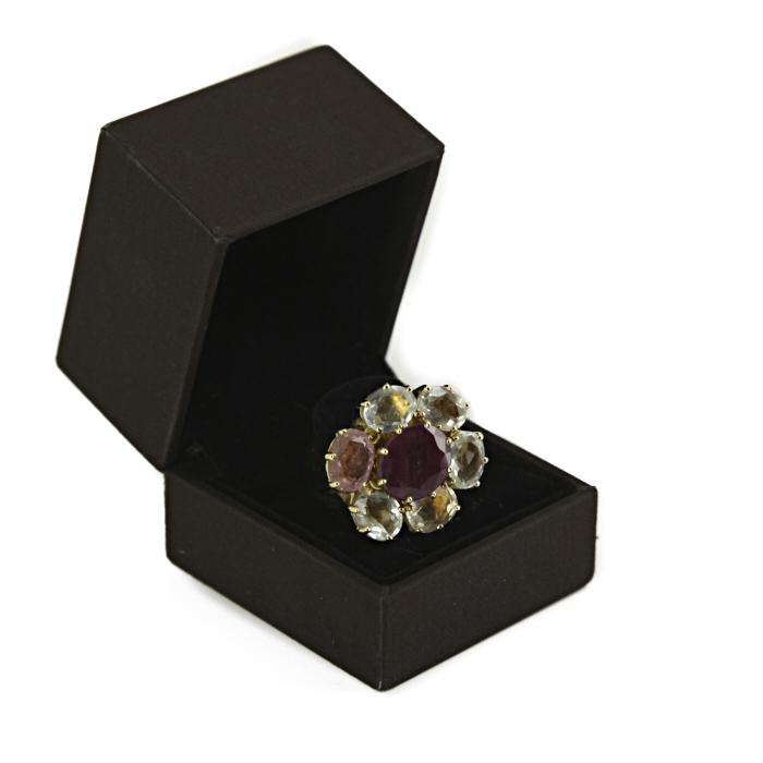 Bague H. Stern Harmony en or jaune, aigue-marine et tourmaline et en rubis - Detail D2