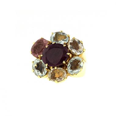 H. Stern Harmony ring in yellow gold,  aquamarine and tourmaline and in ruby