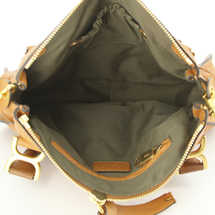 Sac à main Chloé Marcie moyen modèle en cuir bicolore marron-caramel et marron-foncé - Detail D3