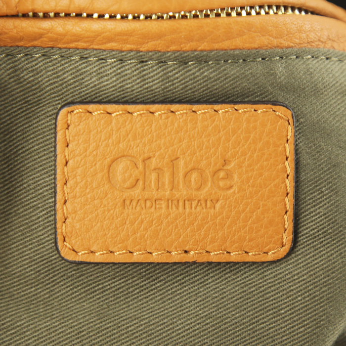 Bolso de mano Chloé Marcie modelo mediano en cuero bicolor color caramelo y marrón oscuro - Detail D4