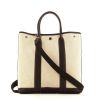 Hermes Garden handbag in beige canvas and brown leather - 360 thumbnail