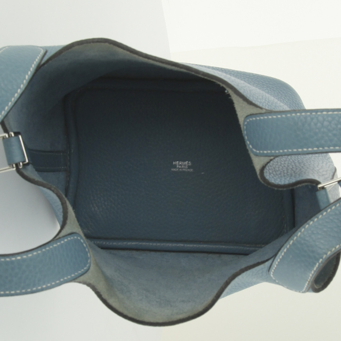 Hermes Picotin medium model handbag in blue jean togo leather - Detail D2