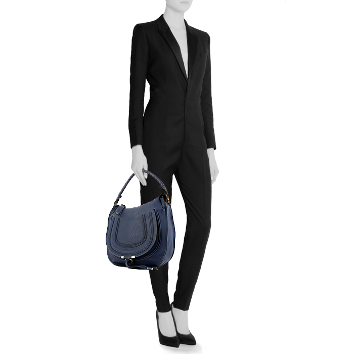 Chloé Marcie handbag in blue grained leather - Detail D1