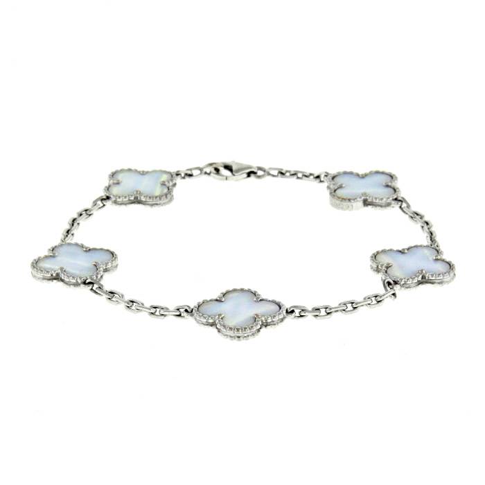 Bracciale Van Cleef & Arpels Alhambra Vintage in oro bianco e calcedonio blu
