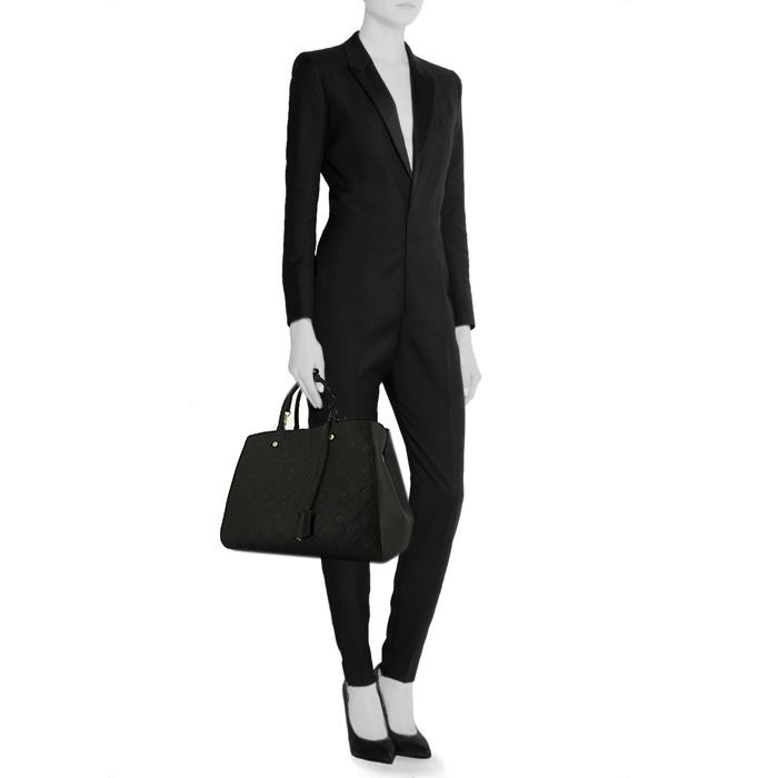 Louis Vuitton Montaigne large model handbag in black empreinte monogram leather - Detail D1