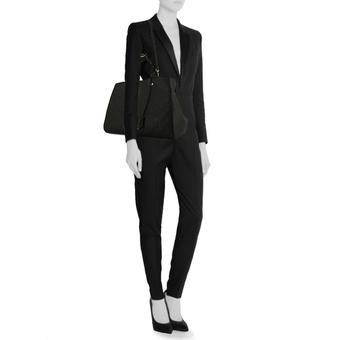 Bolso de mano Louis Vuitton Montaigne modelo grande en cuero Monogram negro - Detail D2