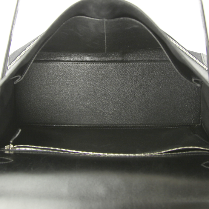 Bolso de mano Hermes Kelly Lakis en cuero box negro y lona negra - Detail D3