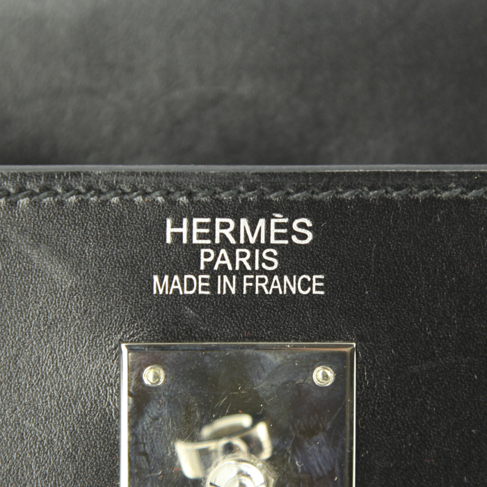 Hermes Kelly Lakis handbag in black box leather and black canvas - Detail D4