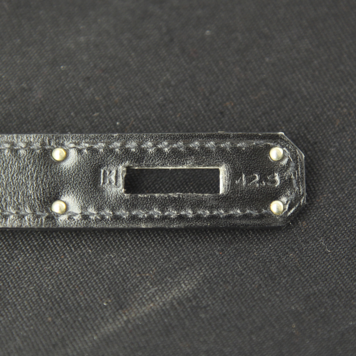 Sac à main Hermes Kelly Lakis en cuir box noir et toile noire - Detail D5