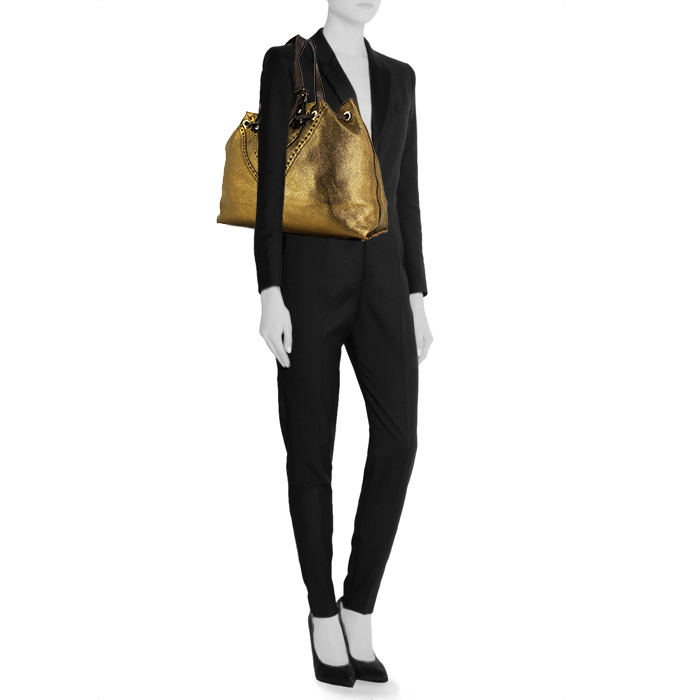 Bolso Cabás Saint Laurent en cuero marrón dorado y marrón oscuro - Detail D1