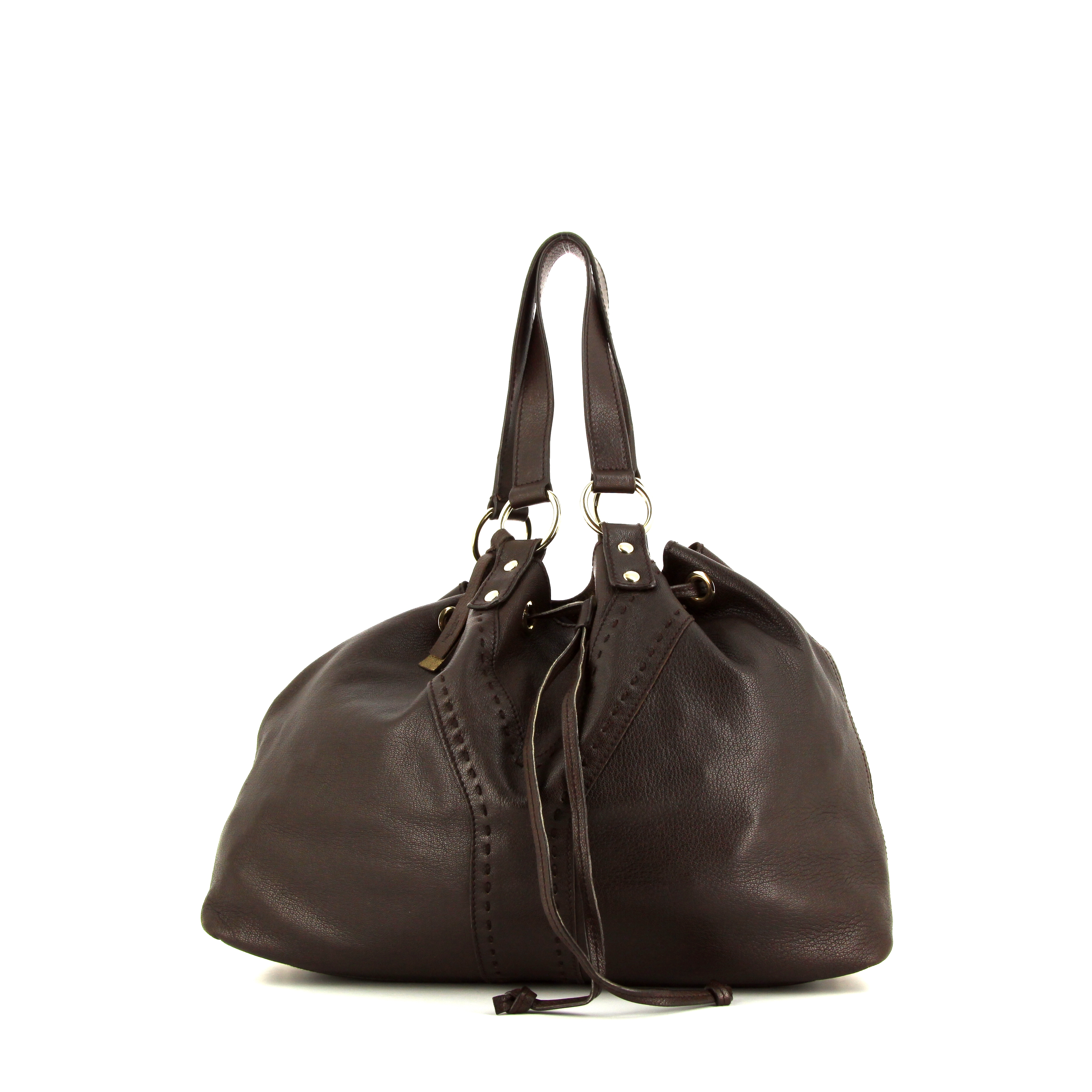 Bolso Cabás Saint Laurent en cuero marrón dorado y marrón oscuro - Detail D2