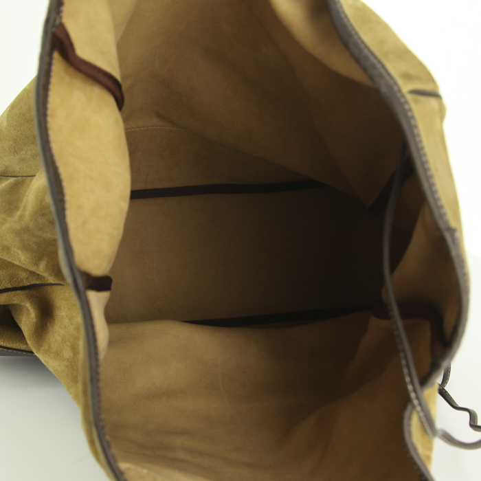 Loewe Amazona large model shopping bag in khaki and dark brown suede - Detail D2