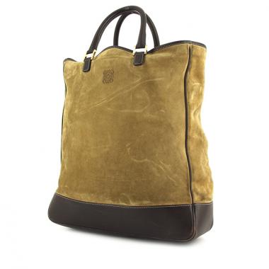 Loewe Amazona large model shopping bag in khaki and dark brown suede