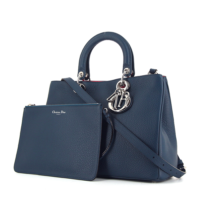 Bolso bandolera Dior Diorissimo en cuero granulado azul marino - Detail D3