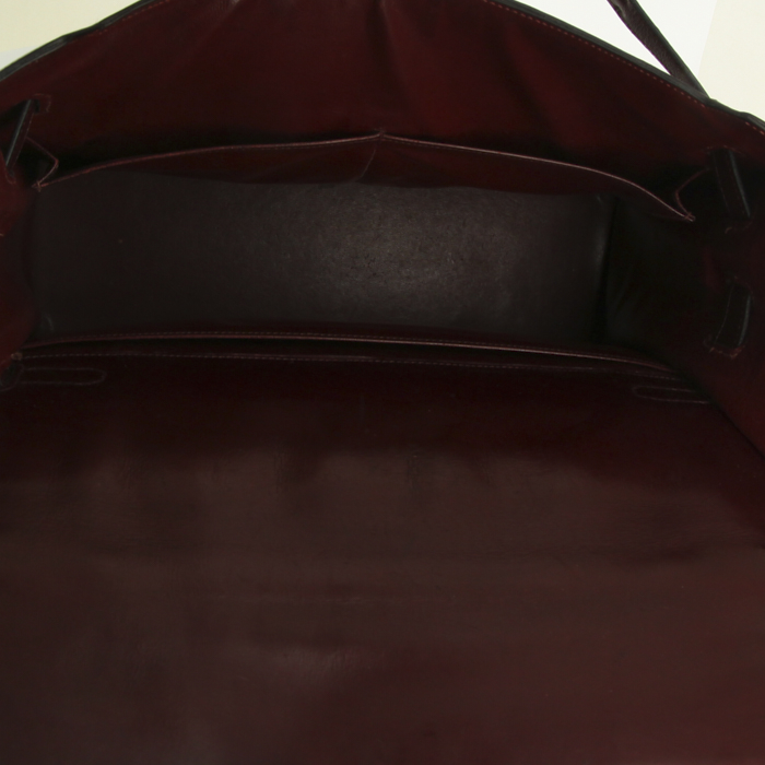 Hermes Monaco handbag in burgundy box leather - Detail D2