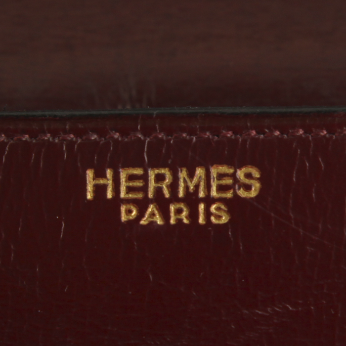 Hermes Monaco handbag in burgundy box leather - Detail D3