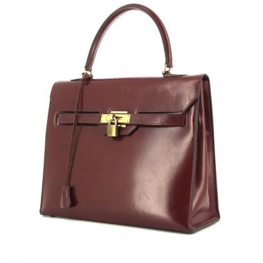Bolso de mano Hermes Monaco en cuero box color burdeos