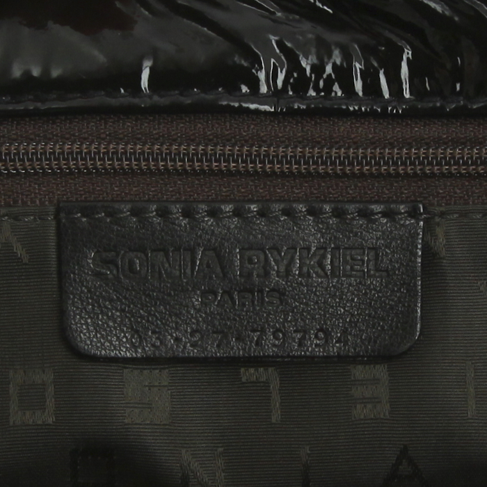 Borsa da spalla o a mano Sonia Rykiel in puledro bicolore bianco e nero con motivo animalier e pelle verniciata nera - Detail D3