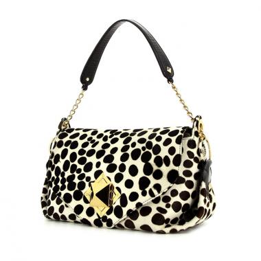 Bolso para llevar al hombro o en la mano Sonia Rykiel en piel de potro bicolor blanca y negra y charol negro