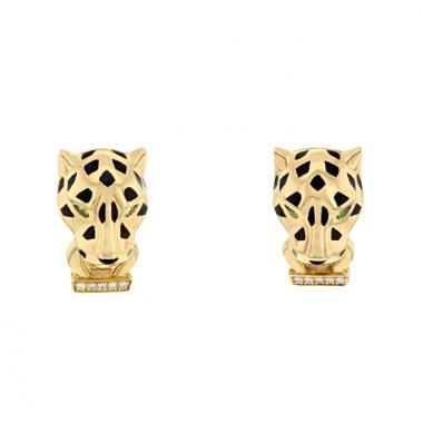 Pendientes Cartier Panthère en oro amarillo,  ónix y esmalte negro y en tsavoritas