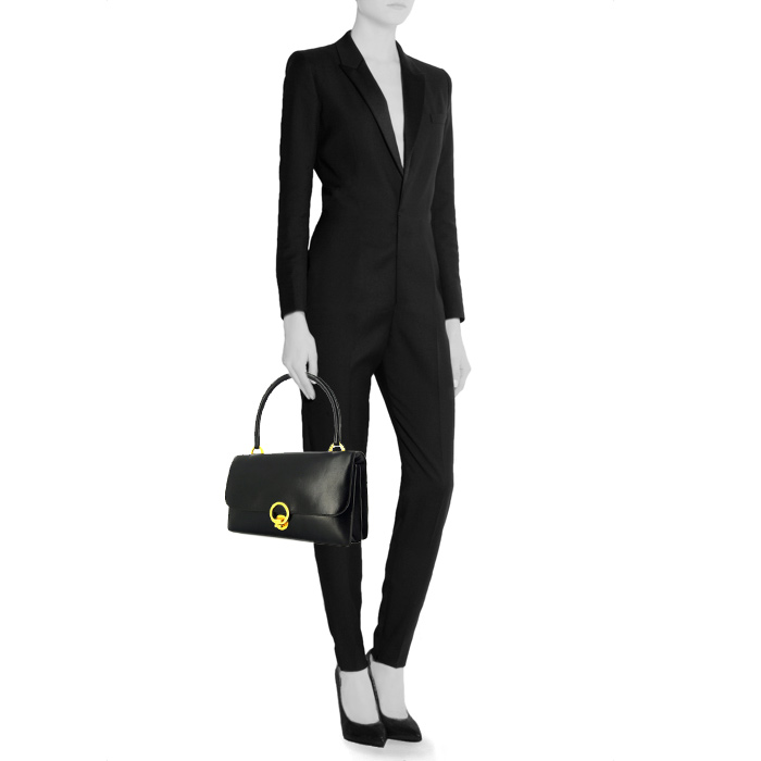 Hermes Ring handbag in black box leather - Detail D1