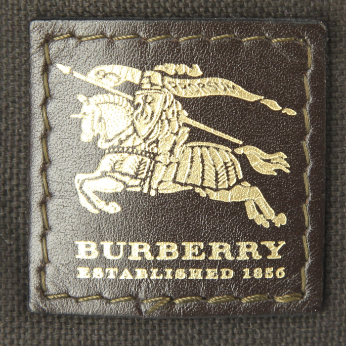 Borsa da spalla o a mano Burberry in tela Haymarket beige e pelle marrone - Detail D3