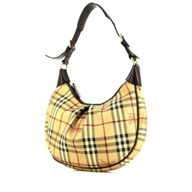 Sac porté épaule ou main Burberry en toile Haymarket beige et cuir marron