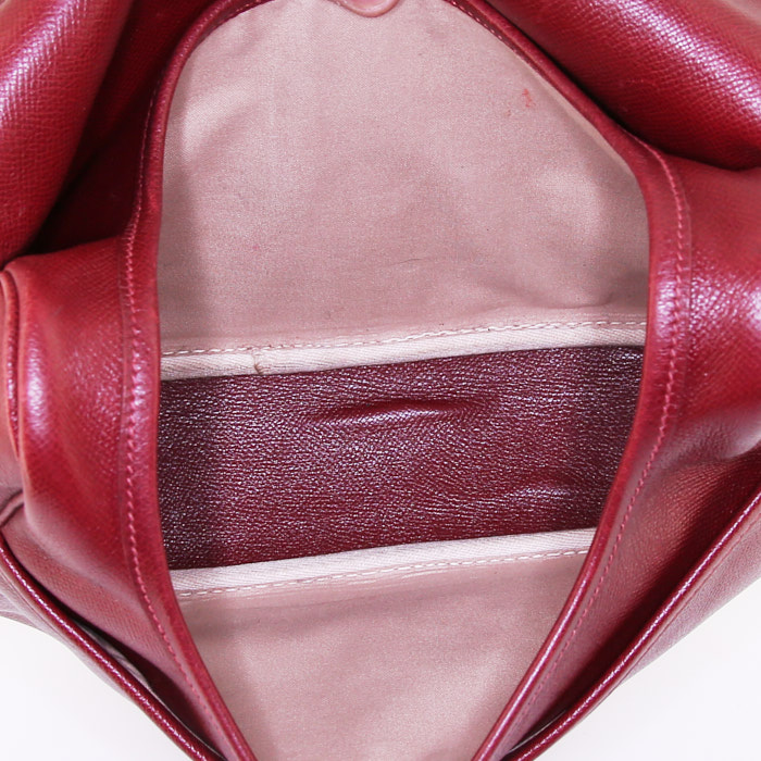 Sac porté épaule Hermes Nouméa en cuir epsom bordeaux - Detail D2